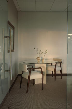 Commercial office interior showcasing workplace space planning, test-fit studies, office renovation design, code review and compliance coordination, collaborative meeting areas, and employee-focused workplace environments.